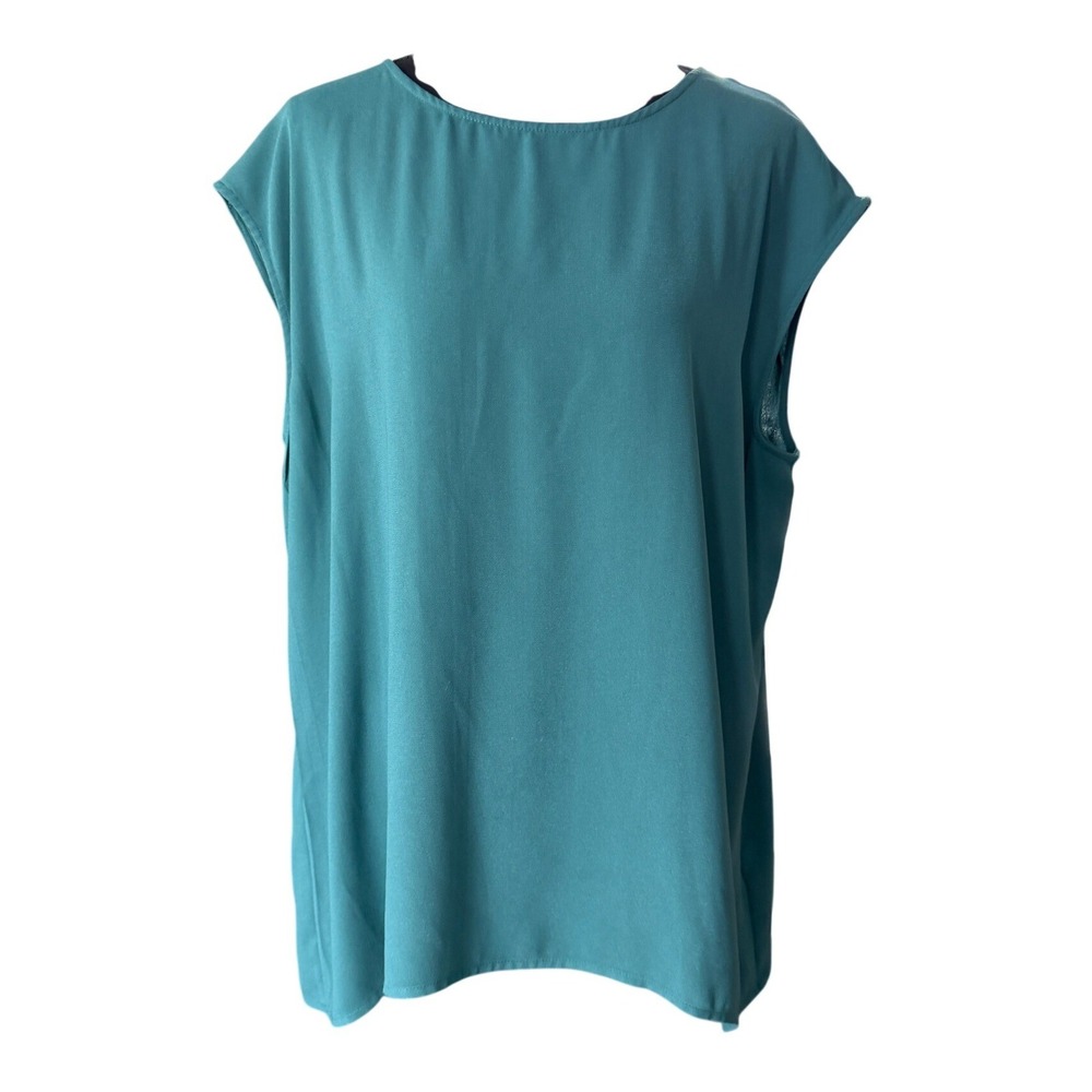 Halogen V Back Cap Sleeve Blouse Womens‎ 1X Teal Green Office Career Capsule
